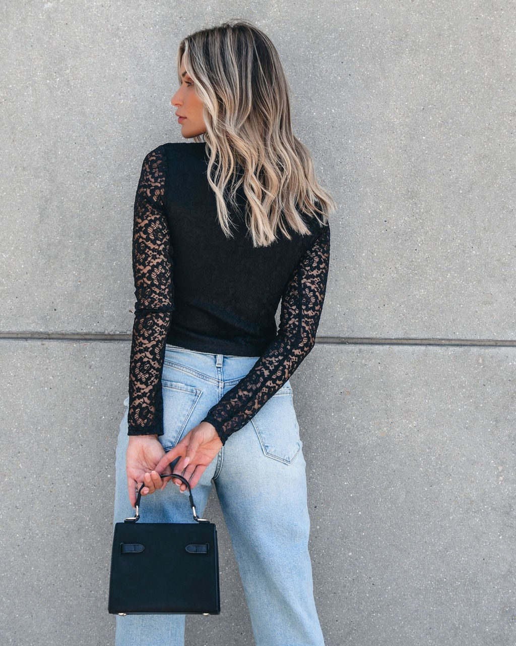 Sheer Sleeve Lace Top - Black - Magnolia Boutique