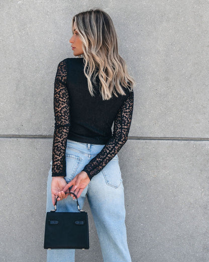 Sheer Sleeve Lace Top - Black - Magnolia Boutique