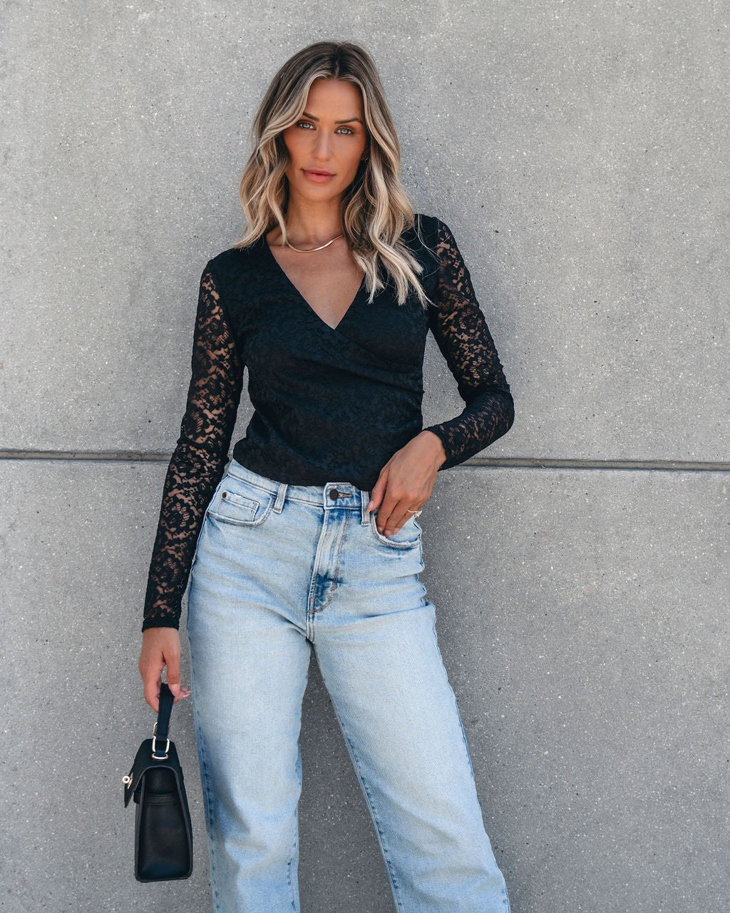 Sheer Sleeve Lace Top - Black - Magnolia Boutique