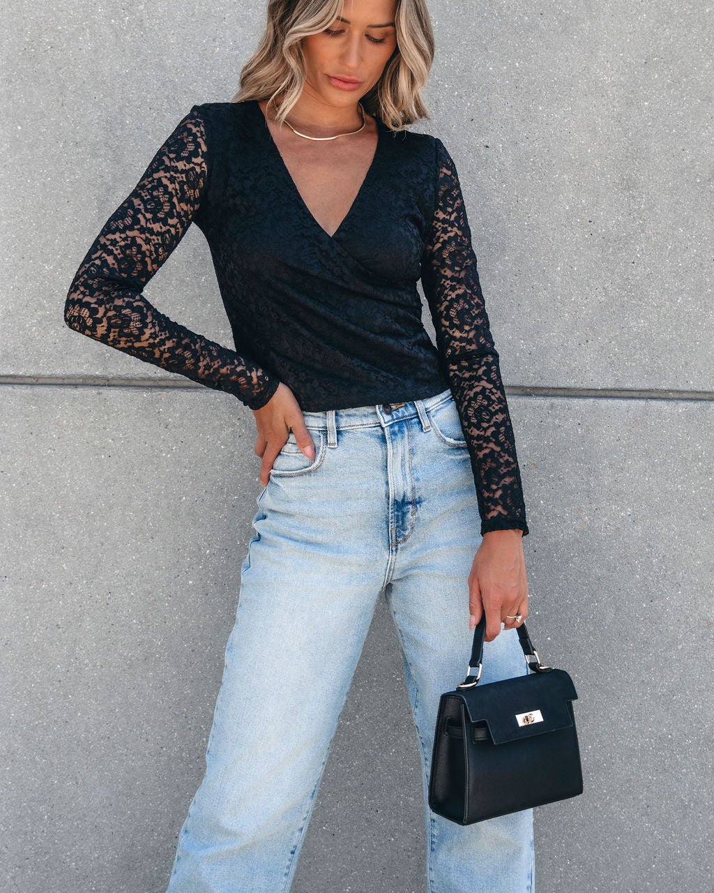 Sheer Sleeve Lace Top - Black - Magnolia Boutique