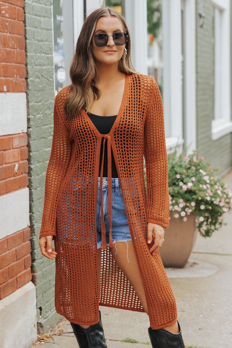 Sienna Open Front Fishnet Cardigan - Magnolia Boutique