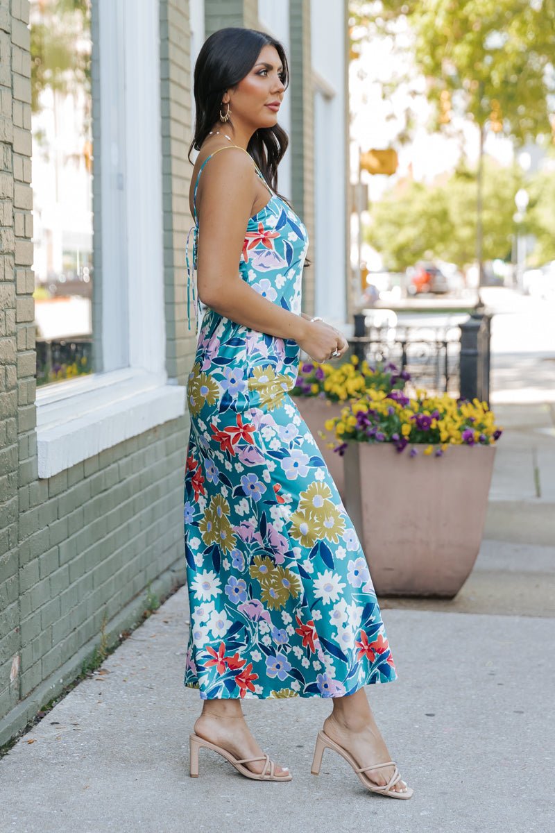 Silky Green Floral Maxi Dress - Magnolia Boutique