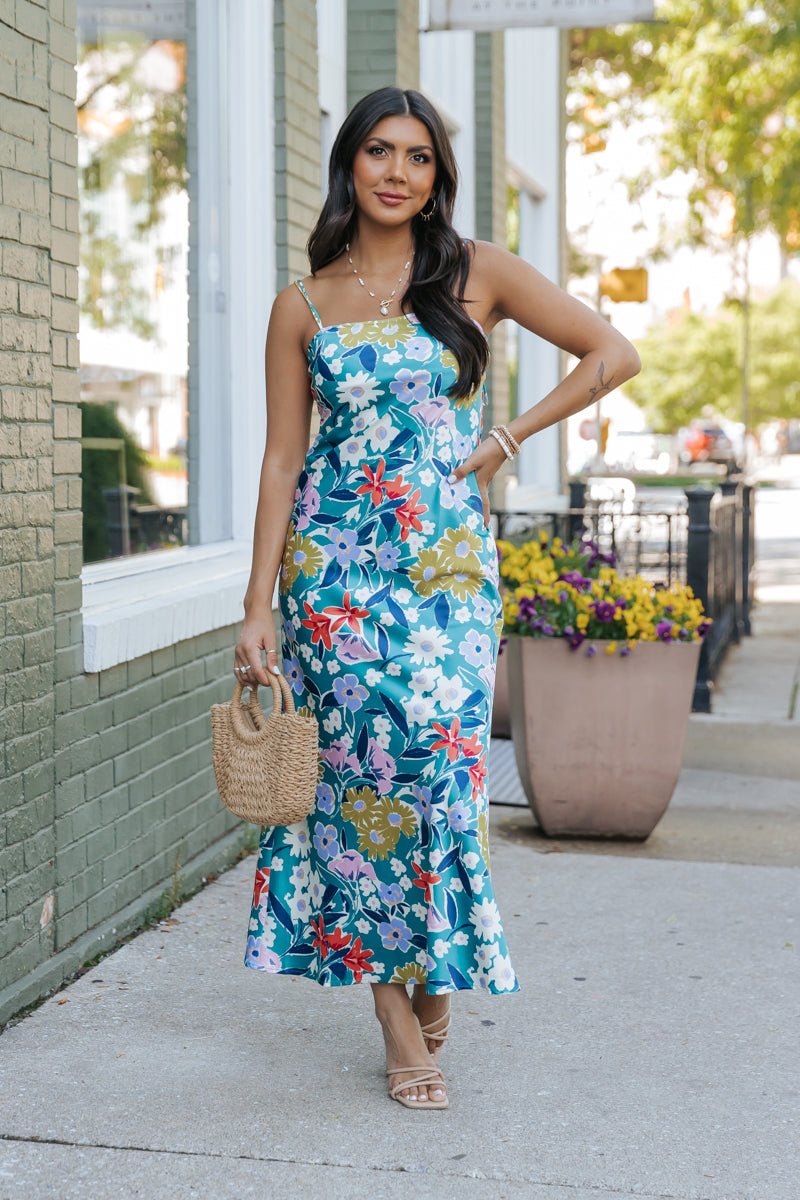 Silky Green Floral Maxi Dress - Magnolia Boutique