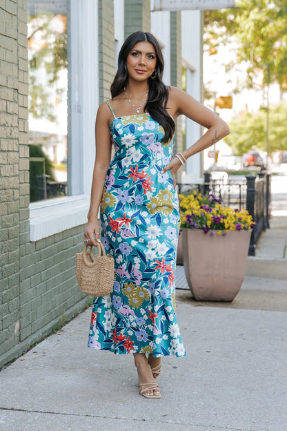 Silky Green Floral Maxi Dress - Magnolia Boutique