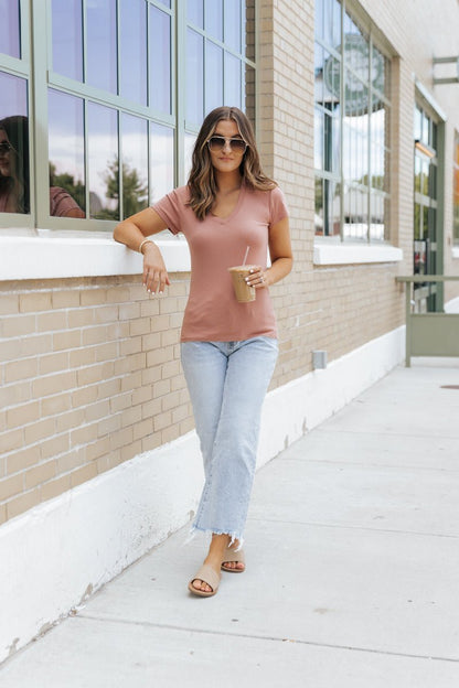 Slim Fitted Short Sleeve T-Shirt - Terracotta - Magnolia Boutique