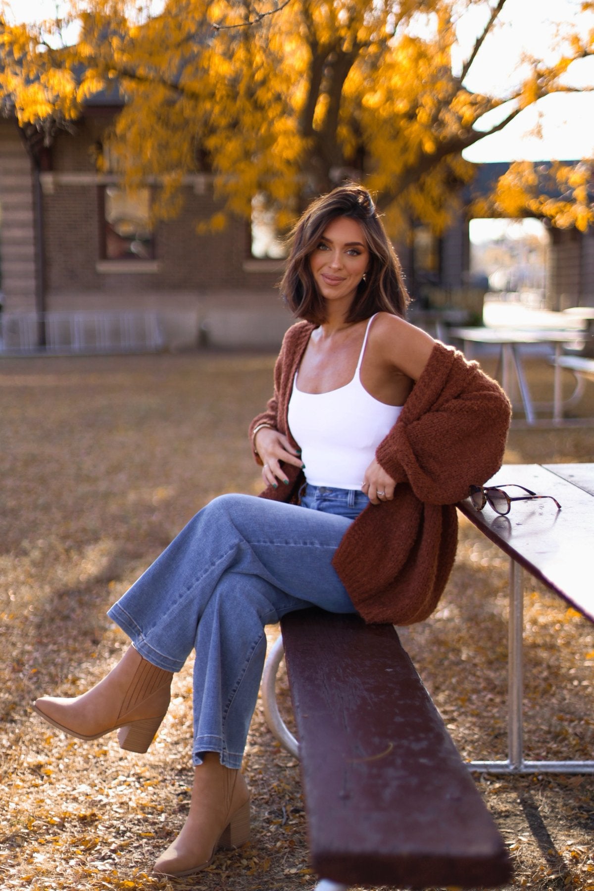 Soft Brushed Open Front Cardigan - Brown - Magnolia Boutique