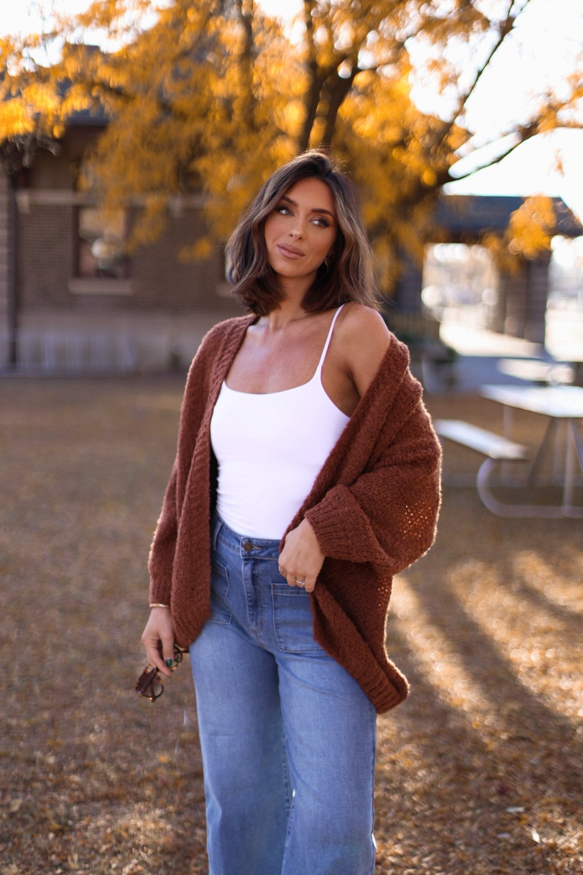 Soft Brushed Open Front Cardigan - Brown - Magnolia Boutique