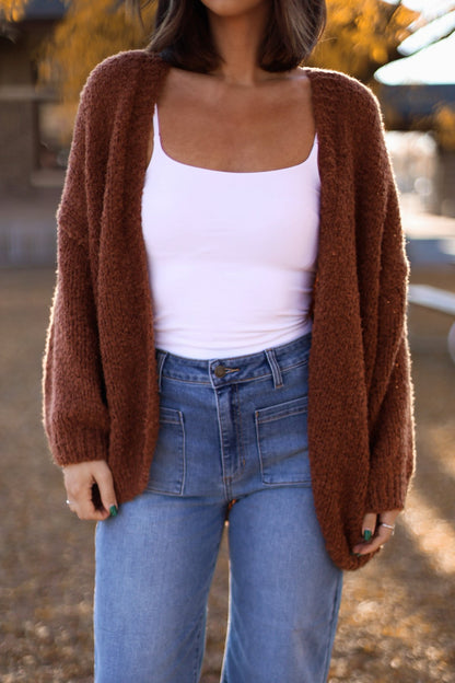 Soft Brushed Open Front Cardigan - Brown - Magnolia Boutique