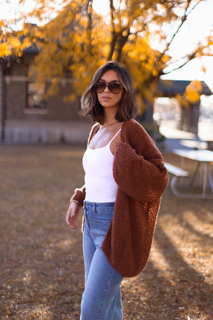 Soft Brushed Open Front Cardigan - Brown - Magnolia Boutique