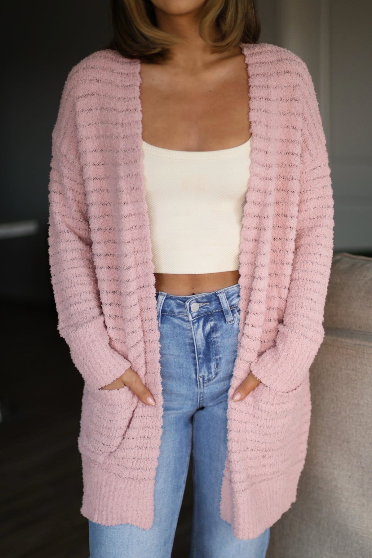 Soft Fuzzy Ribbed Duster Cardigan - Blush | Pre Order - Magnolia Boutique