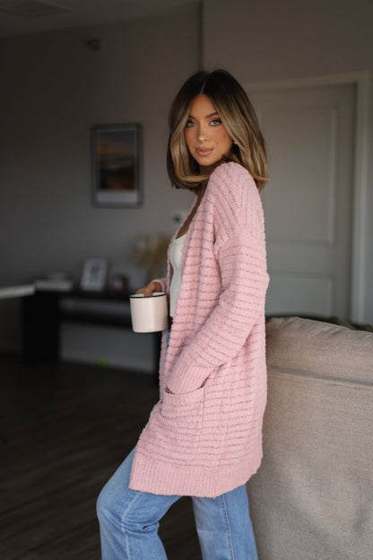 Soft Fuzzy Ribbed Duster Cardigan - Blush | Pre Order - Magnolia Boutique