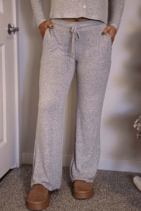 Soft Grey Brushed Wide Leg Pants - Magnolia Boutique