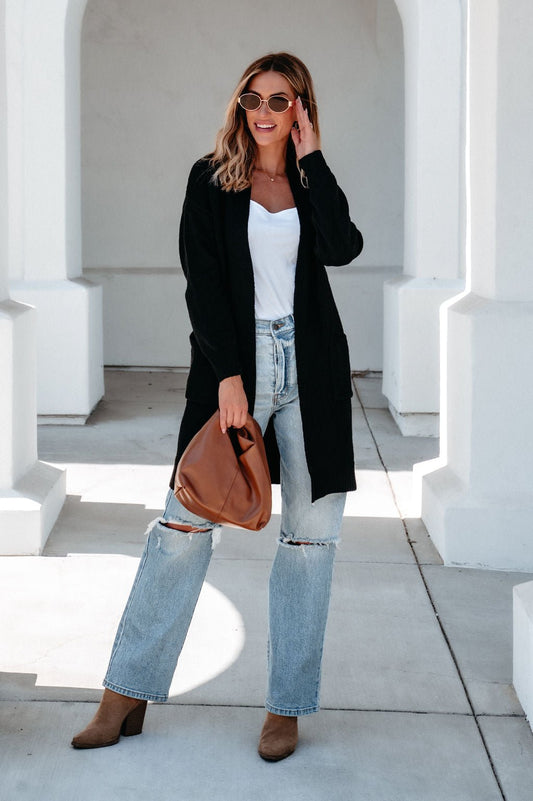 Solid Black Oversized Duster Cardigan - Magnolia Boutique