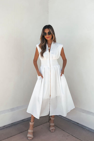 dress with zip up front Solid Midi - White Dkny Luxury Feather Fuchsia Long Package:Black velvet beaded sleeveless floor-moving cheongsam Perfect for evening events Madeline Pearl white