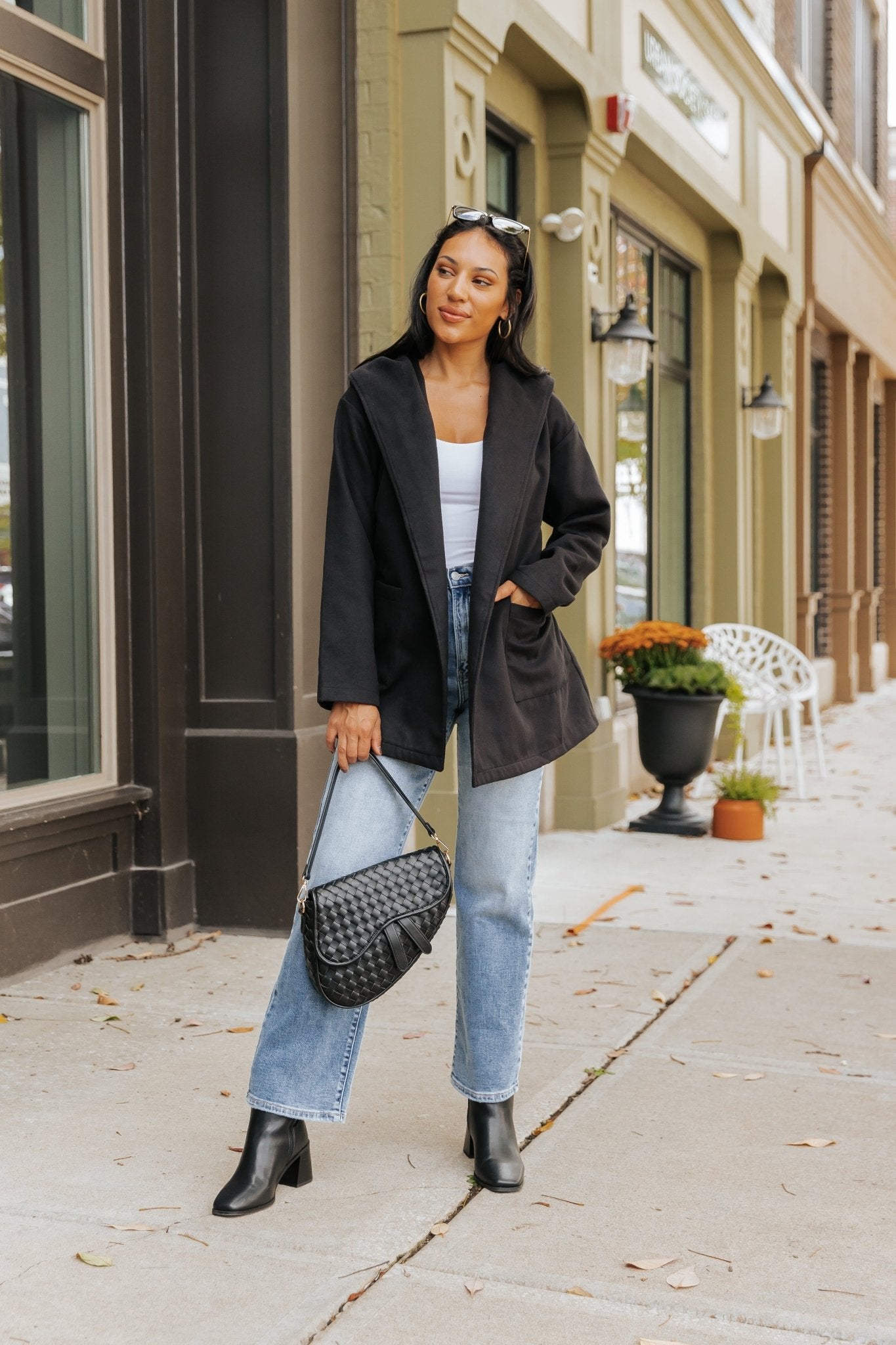 Sophisticated Black Tie Hooded Coat - Magnolia Boutique