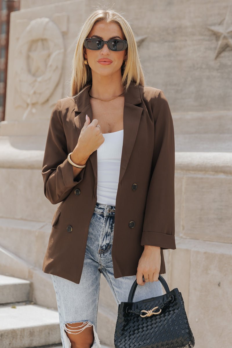 Sophistication At Its Finest Open Front Brown Blazer - Magnolia Boutique