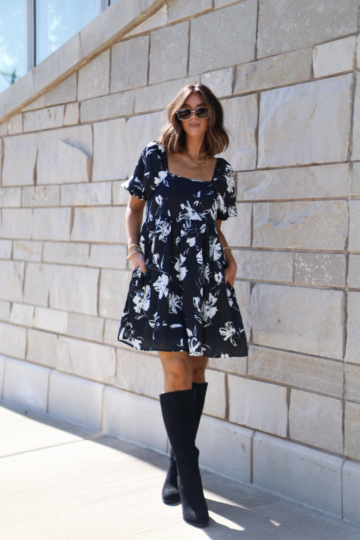 Stacey Black Floral Mini Dress - Magnolia Boutique