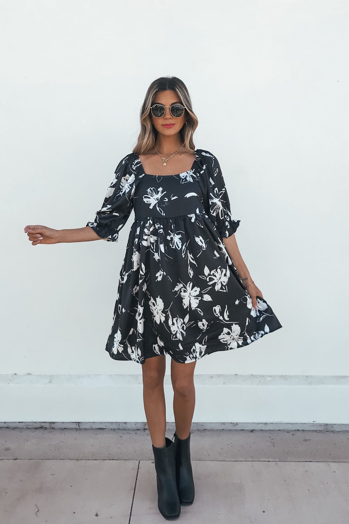 Stacey Black Floral Mini Dress - Magnolia Boutique