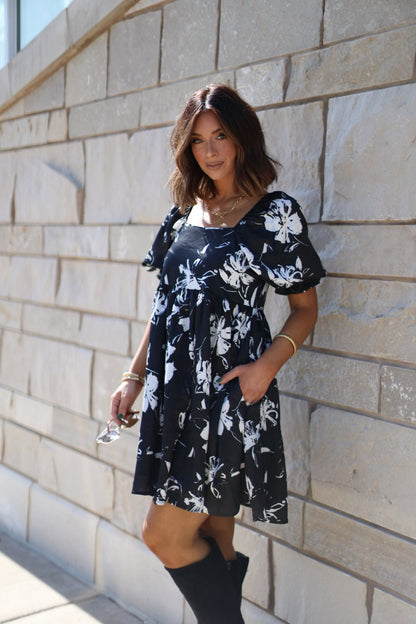 Stacey Black Floral Mini Dress - Magnolia Boutique