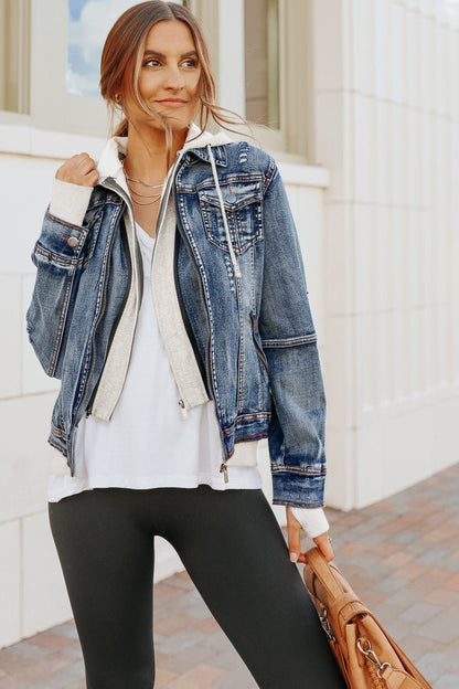 Denim Jacket with Hoodie: Medium Wash