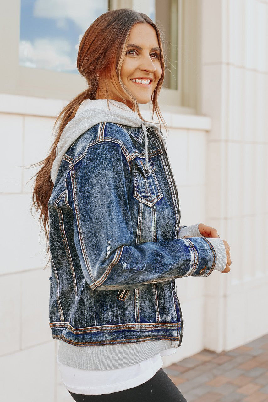 Jean jacket over a hoodie on sale