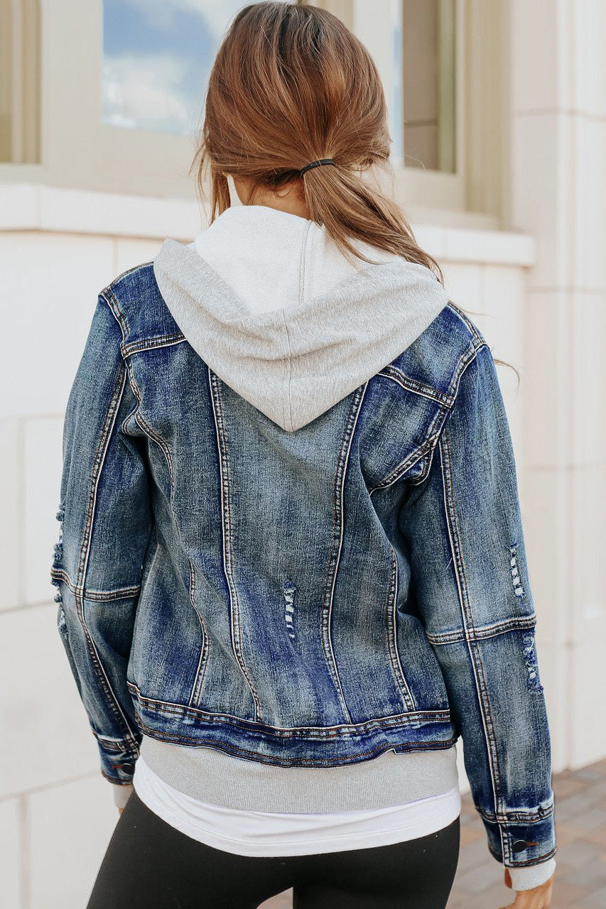 Long hooded denim jacket womens online