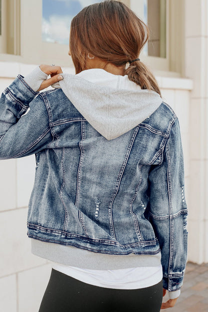 Denim Jacket with Hoodie: Medium Wash