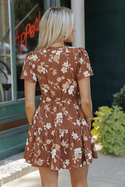 Sweetly Yours Floral Mini Dress - Brown - Magnolia Boutique