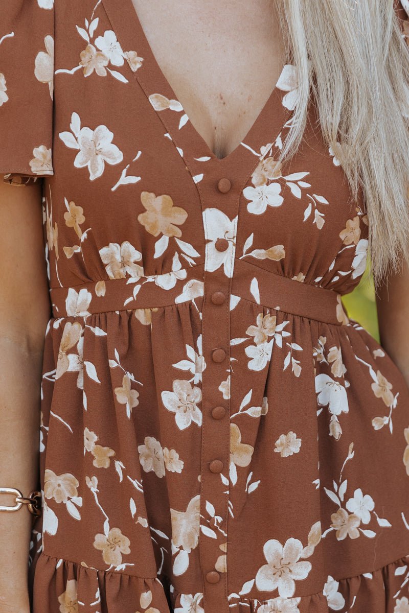 Sweetly Yours Floral Mini Dress - Brown - Magnolia Boutique