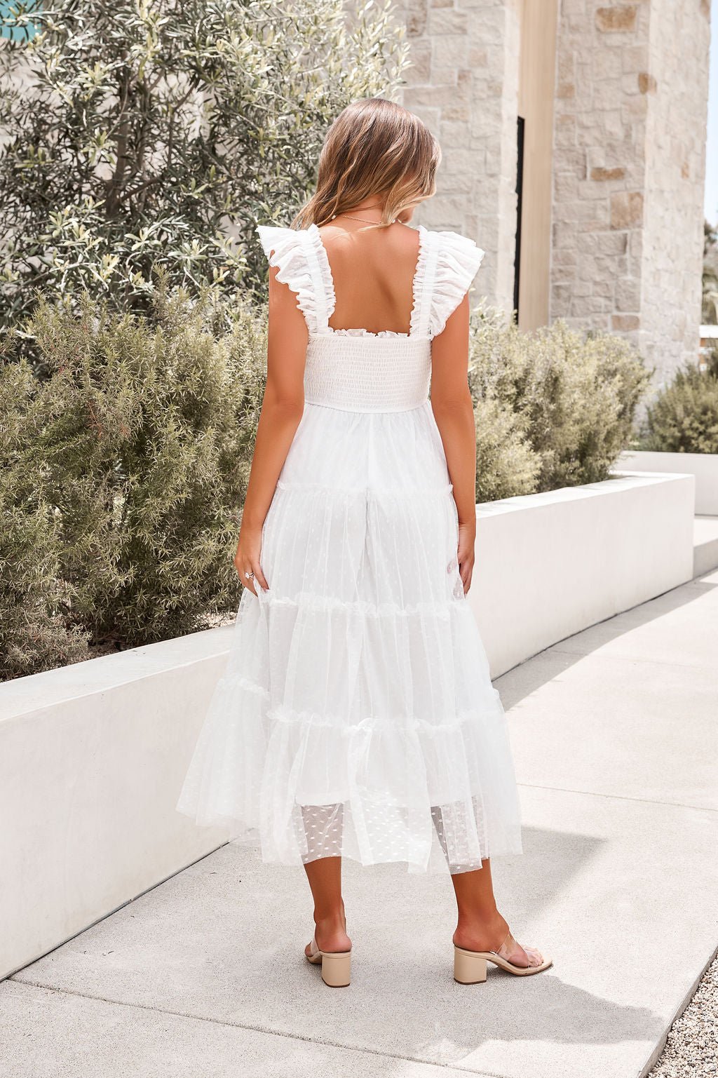 Swiss Dot Tulle Midi Dress - White - FINAL SALE Medium | Women's Online Boutique | Boho Chic Style