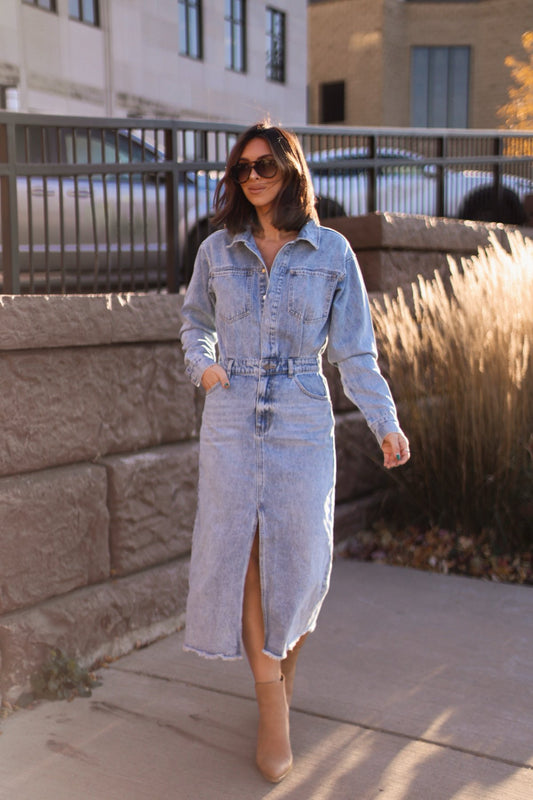 Take Me Out Denim Utility Dress - Magnolia Boutique