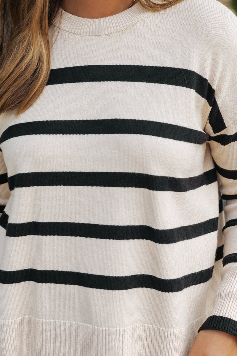 Tan and Black Striped Sweater - Magnolia Boutique