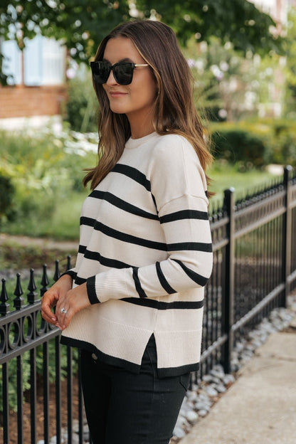 Tan and Black Striped Sweater - Magnolia Boutique