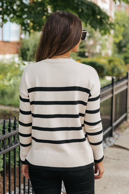 Tan and Black Striped Sweater - Magnolia Boutique