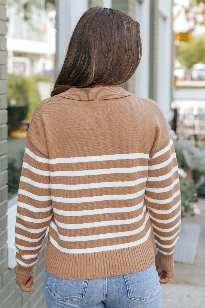 Tan and Cream Striped Pullover Sweater - Magnolia Boutique