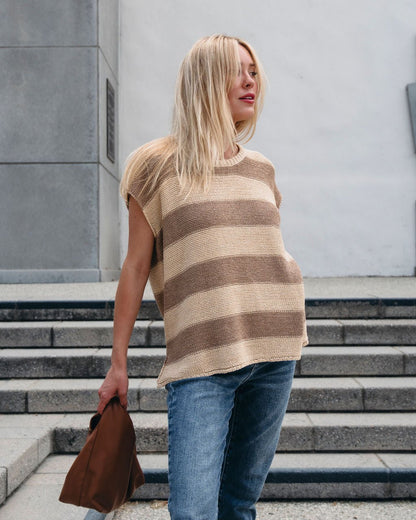 Tan and Mocha Striped Pullover Sweater - Magnolia Boutique