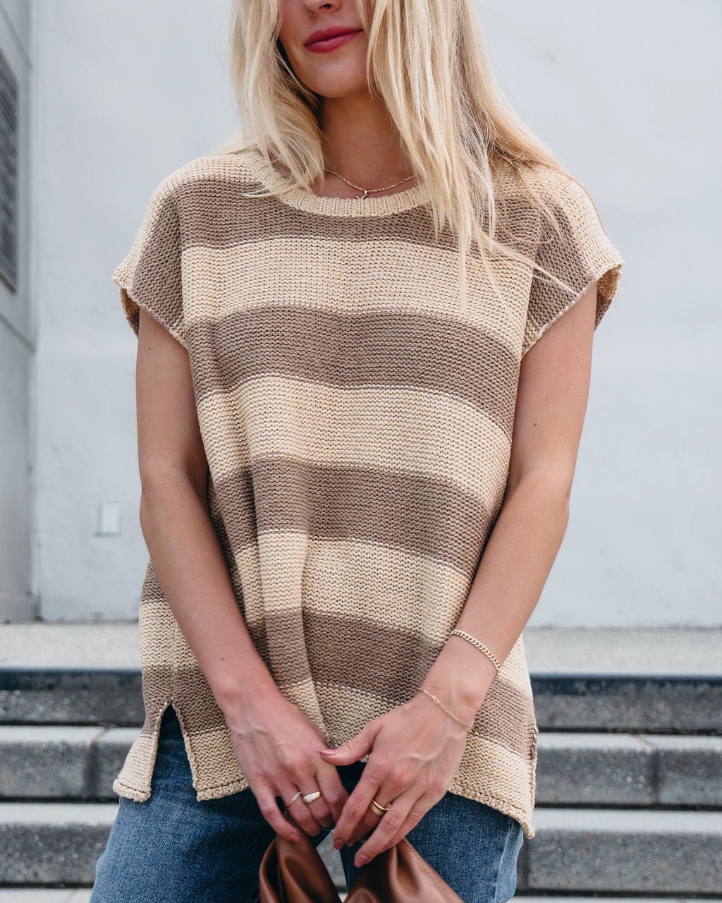 Tan and Mocha Striped Pullover Sweater - Magnolia Boutique