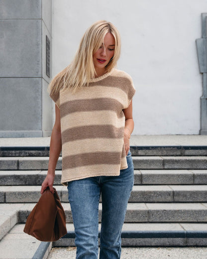 Tan and Mocha Striped Pullover Sweater - Magnolia Boutique