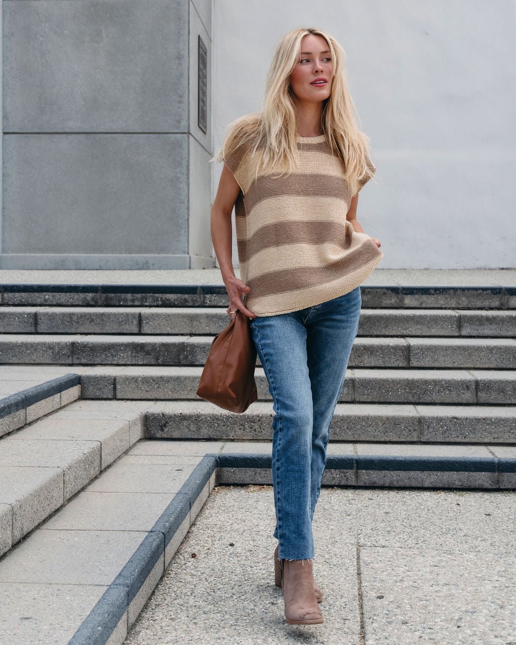 Tan and Mocha Striped Pullover Sweater - Magnolia Boutique