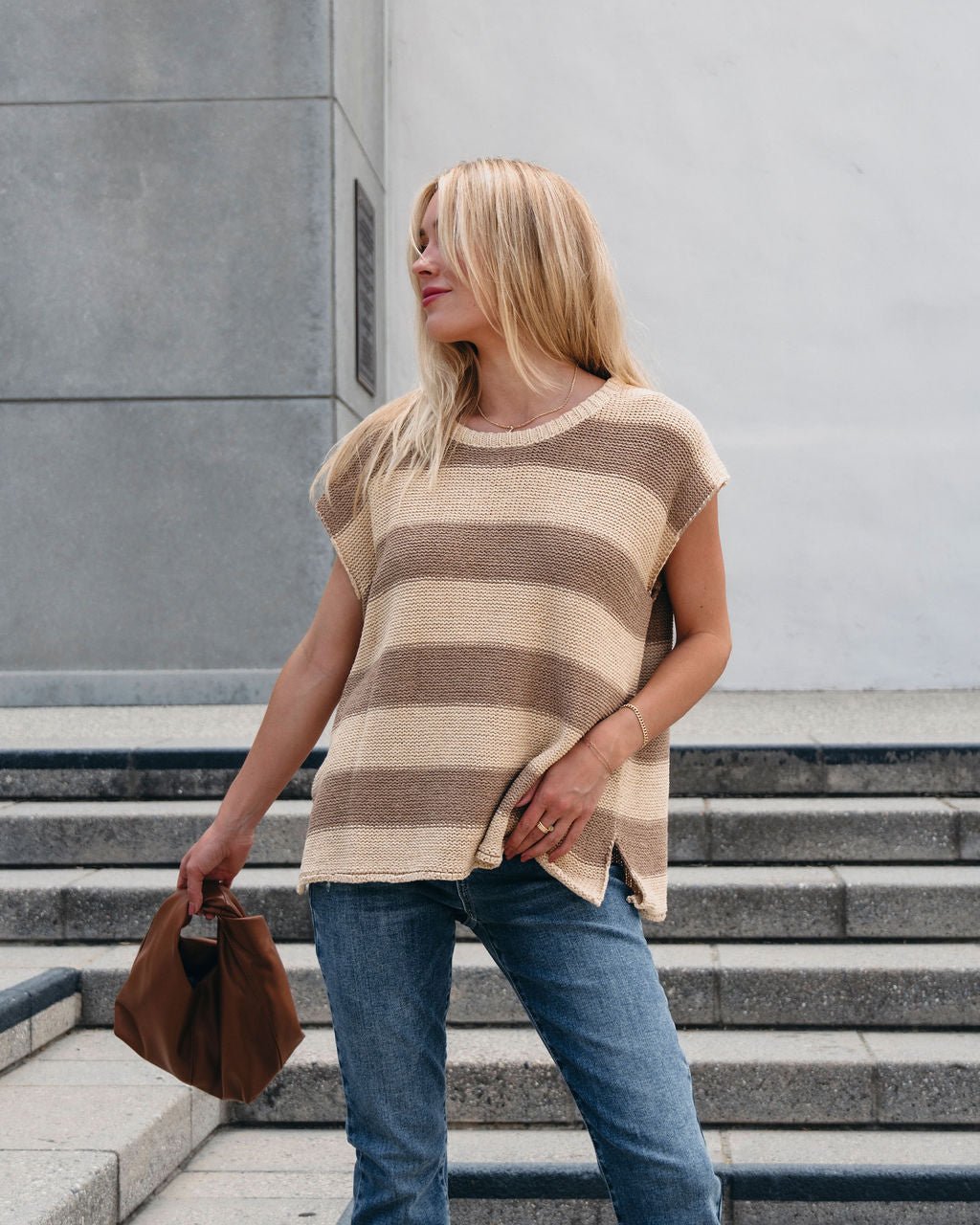 Tan and Mocha Striped Pullover Sweater - Magnolia Boutique