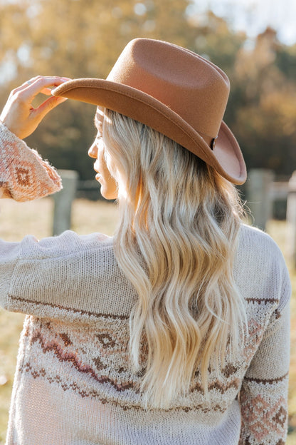 Tan Faux Suede Belted Cowboy Hat - Magnolia Boutique