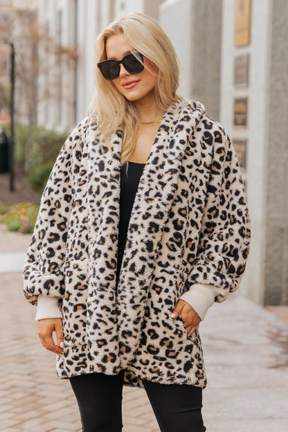 Tan Leopard Print Fur Hooded Jacket - Magnolia Boutique