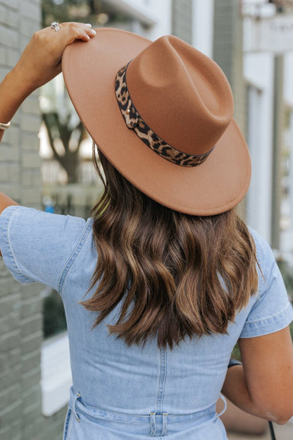 Tan Leopard Strap Wide Brim Hat - Magnolia Boutique