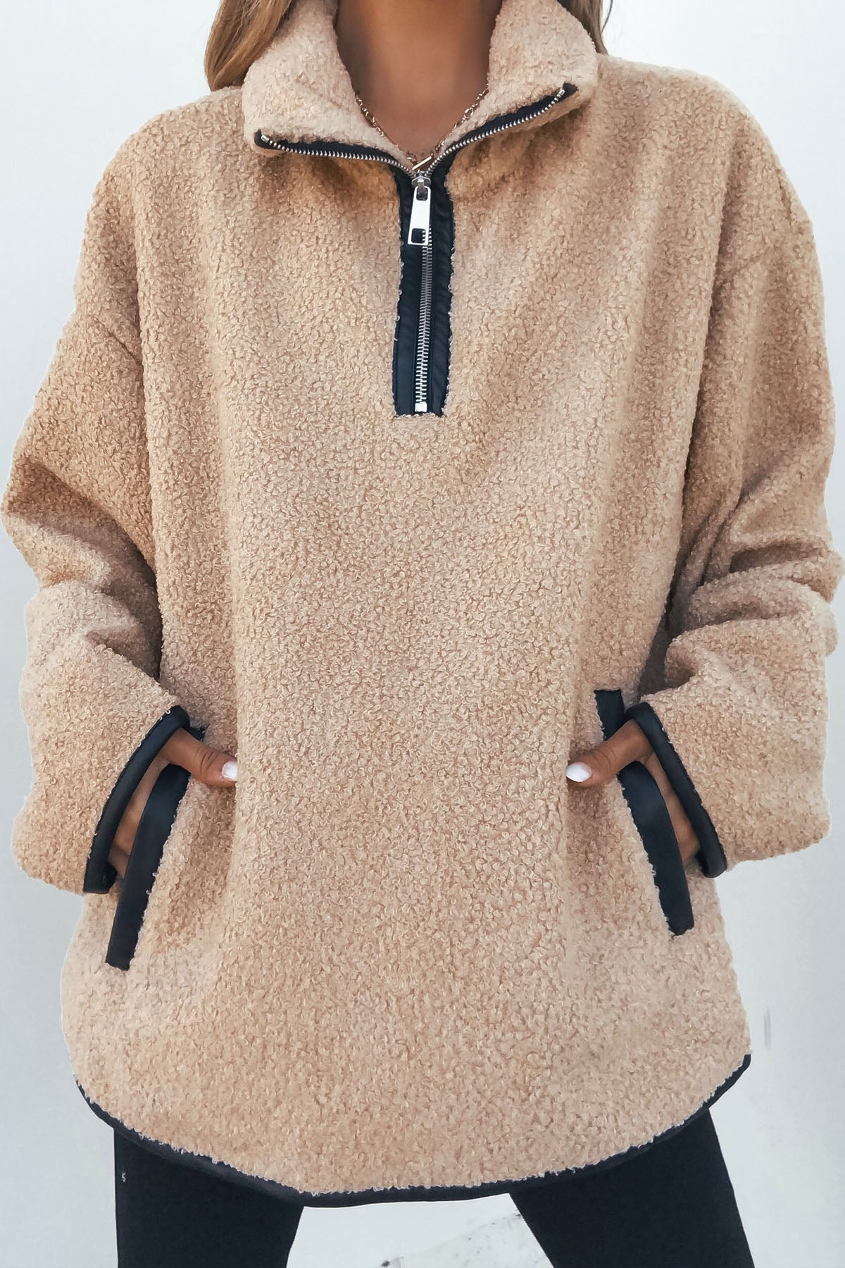 Tan Sherpa Fleece Half Zip Pullover - Magnolia Boutique