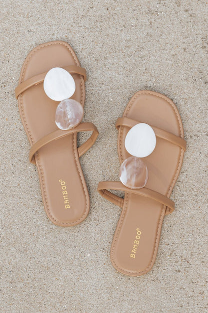 Tan Strappy Stone Beaded Slide Sandals - Magnolia Boutique