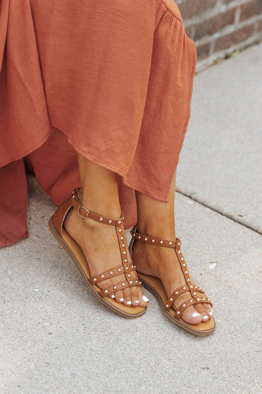 Tan Strappy Studded Sandals - Magnolia Boutique