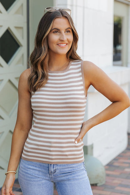 Tan Striped Sweater Tank Top - Magnolia Boutique