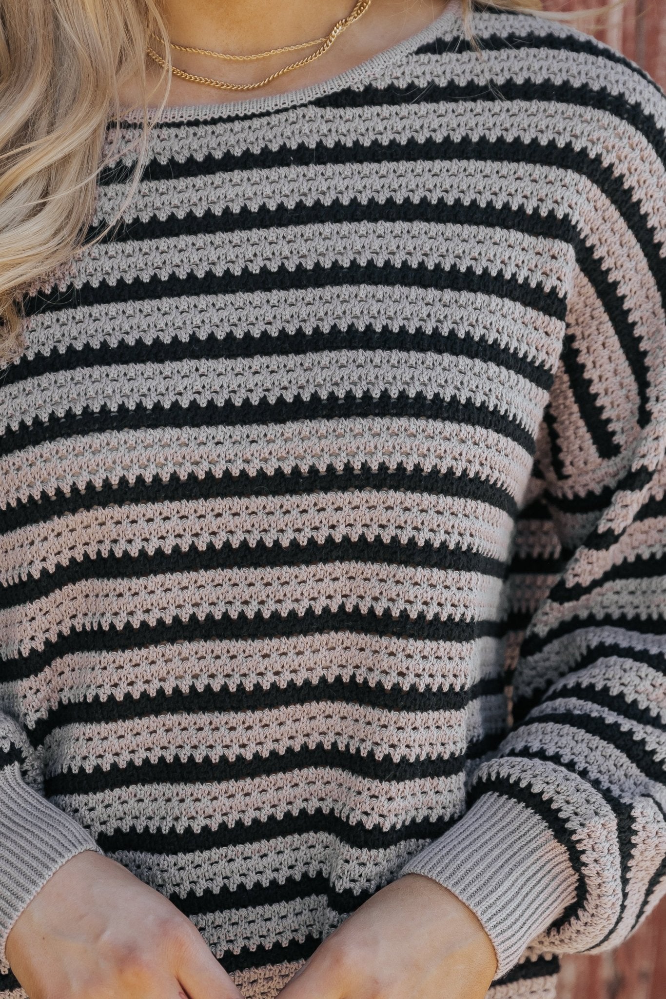 Taupe and Black Striped Pullover Sweater - Magnolia Boutique