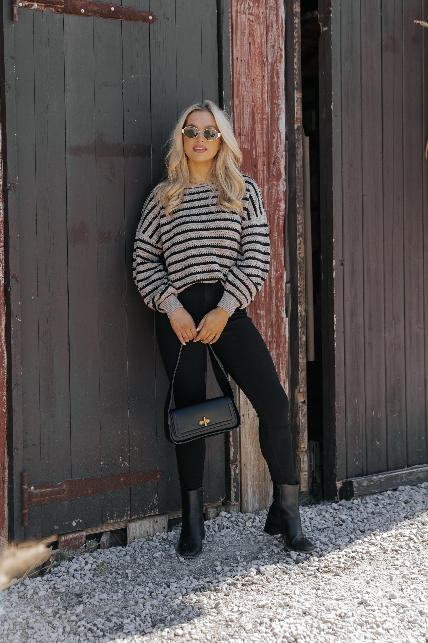 Taupe and Black Striped Pullover Sweater - Magnolia Boutique