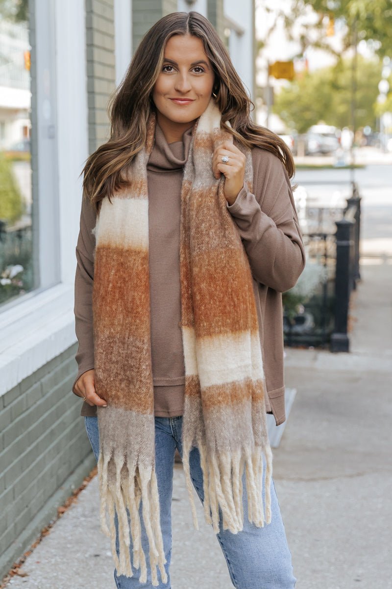 Taupe Brush Striped Blanket Scarf - Magnolia Boutique